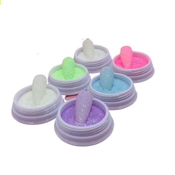 Kit Glitter Açucar D&Z Cartela 6 Unidades Nail Unha Make