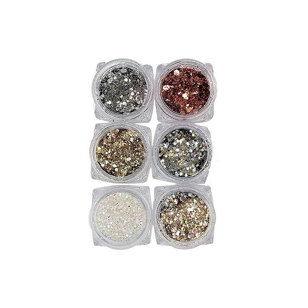 KIT 6 Uni Glitter Inverno Unha Encapsulada Maquiagem D&Z