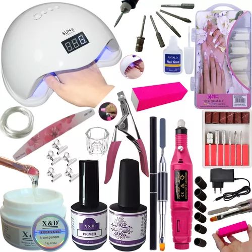 Kit Unha em gel Alongamentos Fibra Cabine Lixadeira Completo
