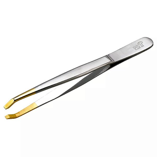 pinça profissional em aço inox com ponta dourada reta e inc