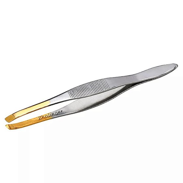 pinça inox profissional ponta reta dourada santa clara