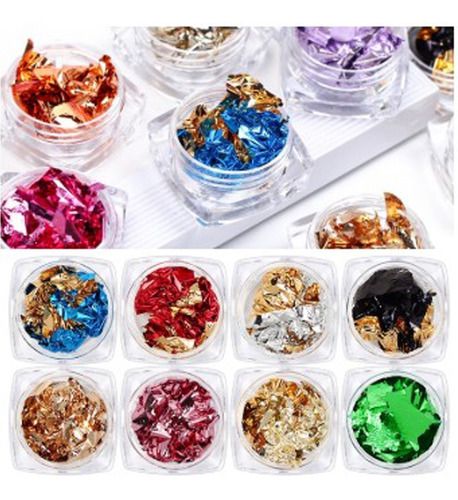 kit 10 folha de ouro coloridas para unhas unhas em gel