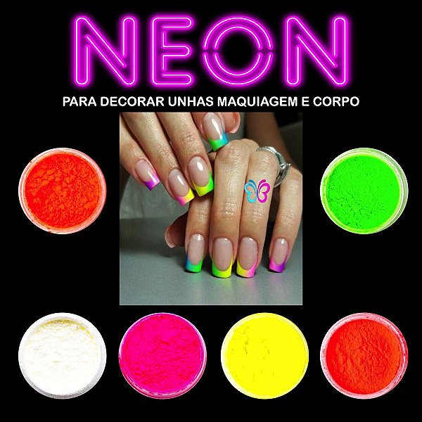 pó neon 6 cores para balada unhas maquiagem make e corpo bç