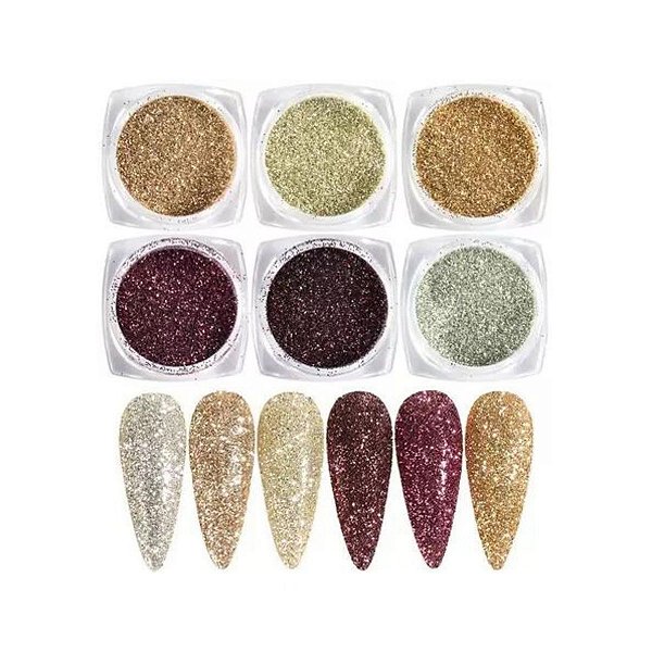 Kit Glitter Para Unhas Maquiagens Cores Variadas 6 Unidades
