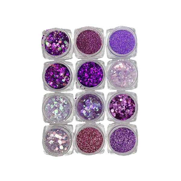 Kit 12 Glitter Roxo Rosa Flocado Fino Decoração Folha d Ouro