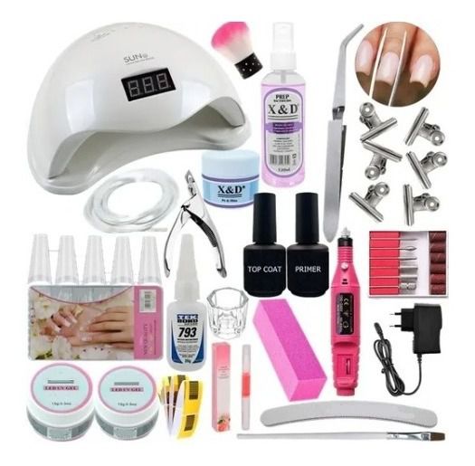 Kit Unhas em Gel Alongamentos Cabine48w Lixadeira Completo