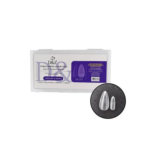 Unha Postiça Soft Gel Medium Almond Fosca - D&Z