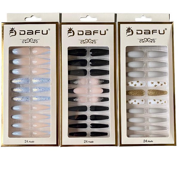 Unha Postiça Pintada Dafu Colorida 24 Nails