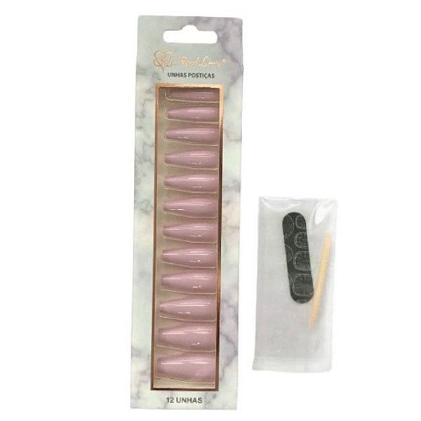 Unha Postiça Pintada Real Love Colorida 12 Nails