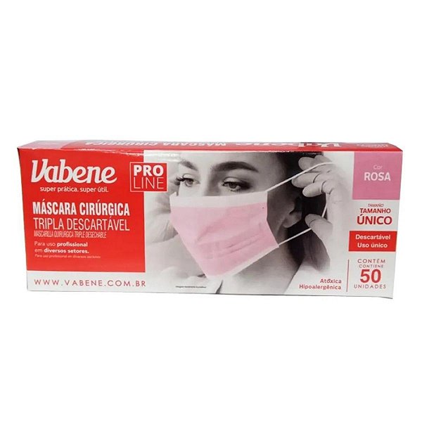 MASCARA CIRÚRGICA TRIPLA DESCARTÁVEL ROSA C/50UNI - VABENE