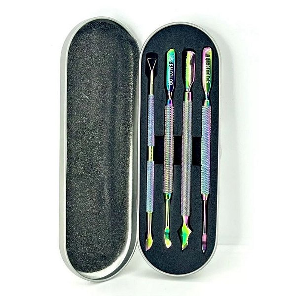 kit 4 espátulas de inox para unhas Helen Color Estojo