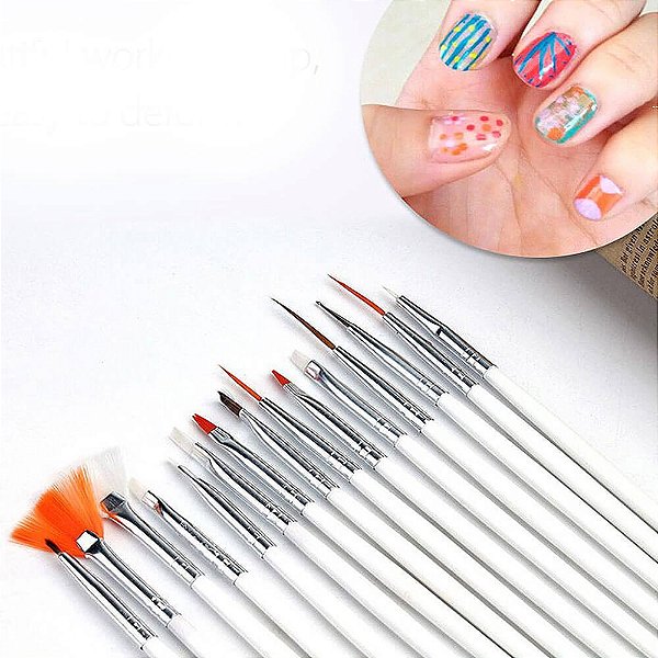 Kit 12 Pincéis Decoração Unhas Nail Art Pincel Profissional Rosa
