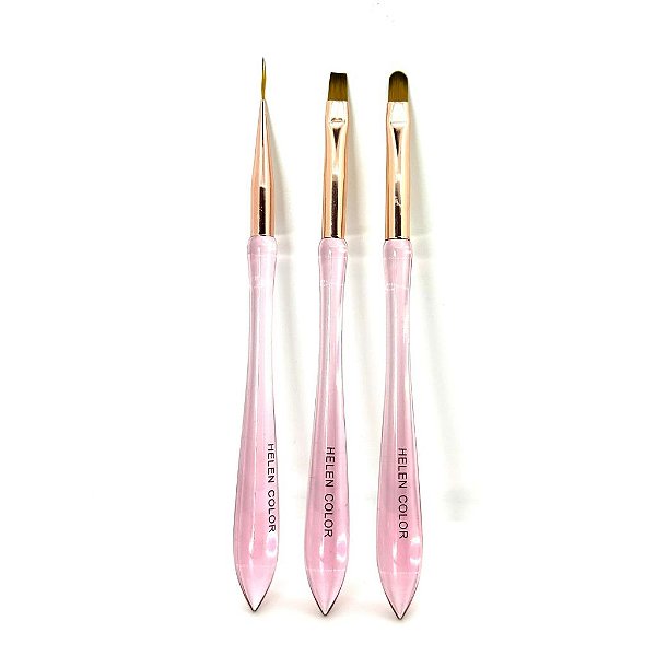 kit 3 pincel unha helen color decoração rosa sortido