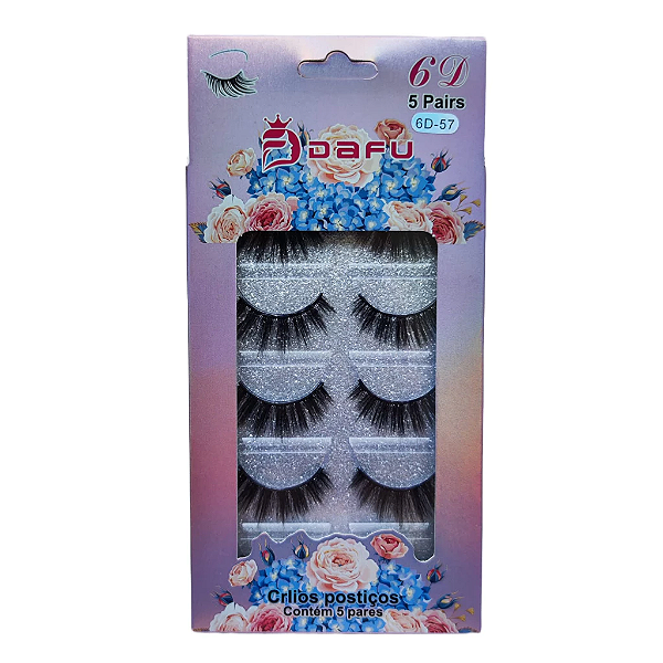 Kit 5 pares  Cilios Postiços 6D Dafu