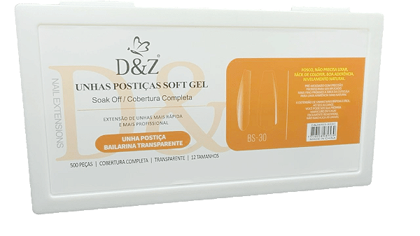 soft gel postiça bailarina transparente D&z alongamento de unha