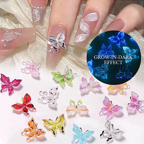 Decoração de unhas formato borboleta 3D Lua Estrela