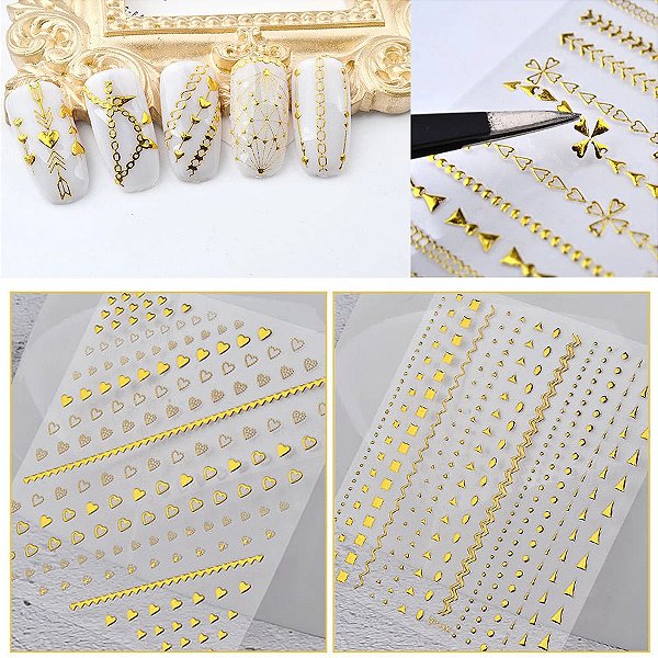 adesivos de unha decoração 3d autocolantes dourado