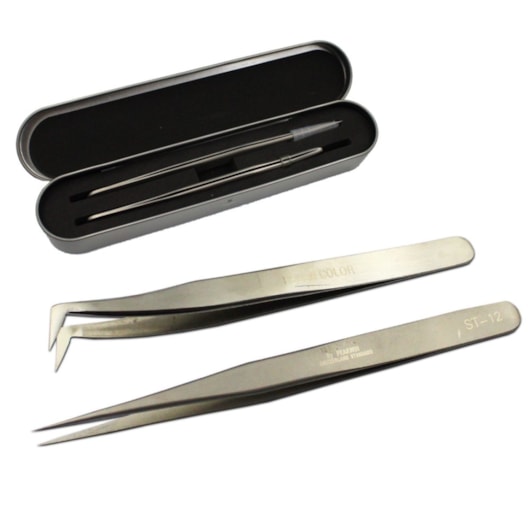 kit 2 pinças de inox para unhas Helen Color Estojo