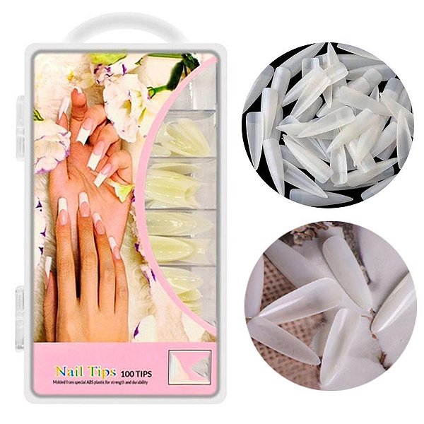 unhas postiça estiletto helen color 100un tips leitosa