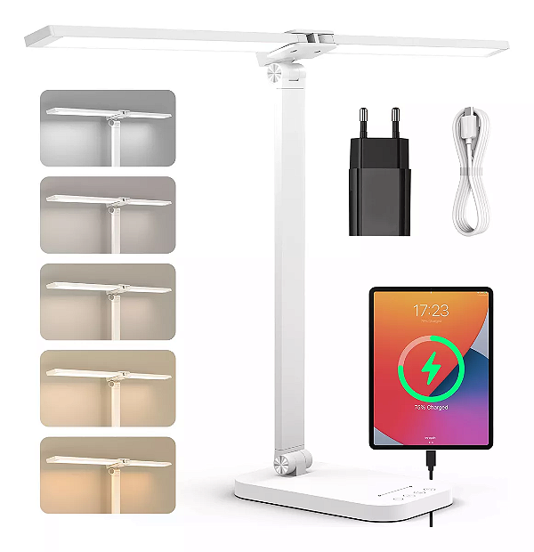 luminaria Led Cor Branco sem fio dupla pétala mesa abajur