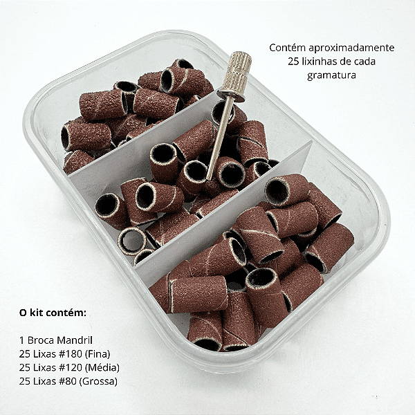 Kit Broca Mandril e Lixa Refil Gramatura 80 120 180