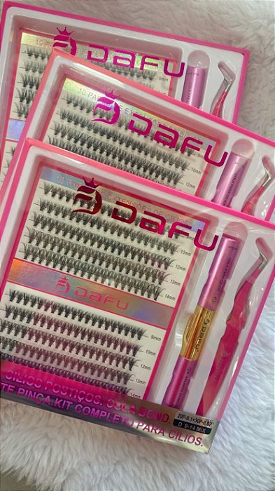 kit completo para cilios cola bond e pinça 20p-0.1+30p d9-14mix dafu