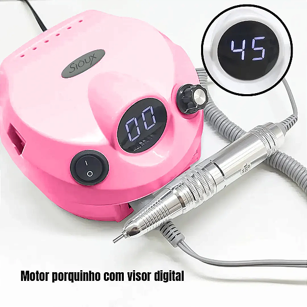 Motor Porquinho Lixadeira Rosa com pedal nail dril visor digital