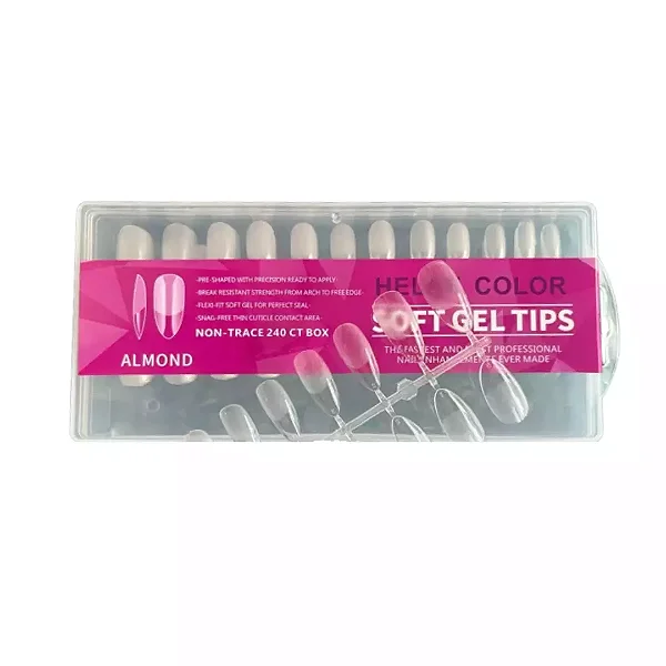 tips soft gel helen color240 pequeno almond postiça transparent