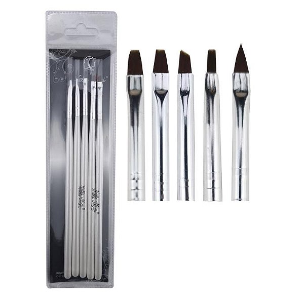 Kit 5 Pincel para Unha Acrilico Profissional Branco glitter