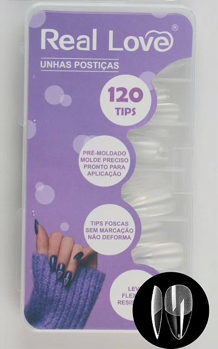 unhas postiças real love almond 120pçs