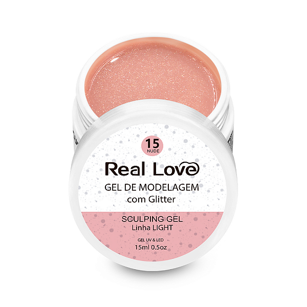 gel de unha real love 15ml com glitter nude 15