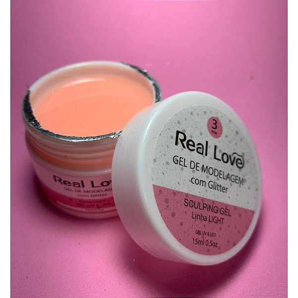 gel real love com glitter 3 rosa sculping alongamento unha