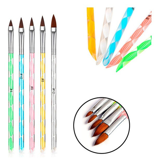 kit com 5 pinceis para acrilico 2 ao 10