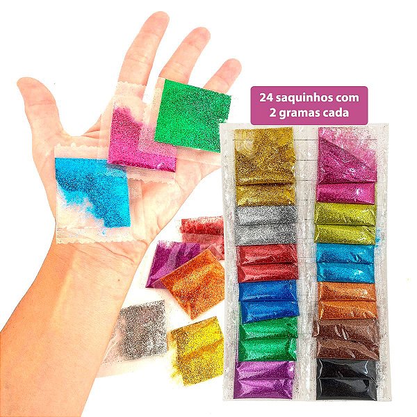 Cartela Glitter em Pó unhas  - 24 unidades decoração