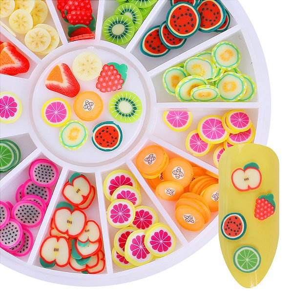 Estojo Frutas 3d Decoração De Unha Pedraria Encapsulamento