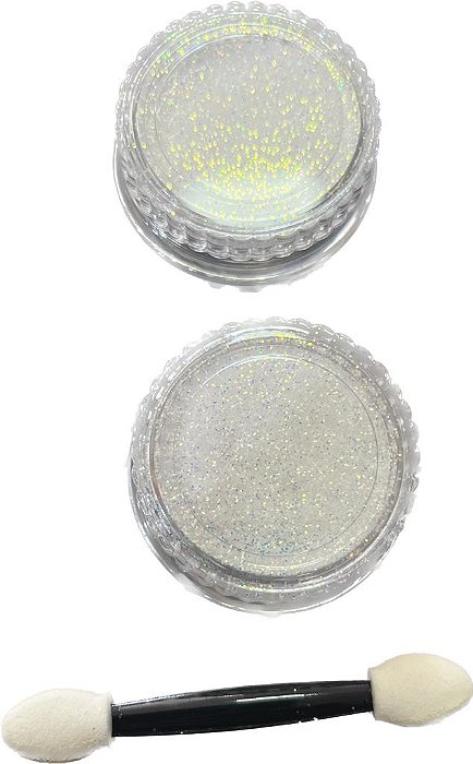 kit decoração unha branca glitter fino 2 potes 1 espatula