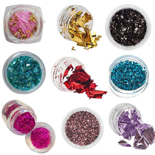 Kit Mix Decoração Glitter E Madreperola Folha de Ouro com 24