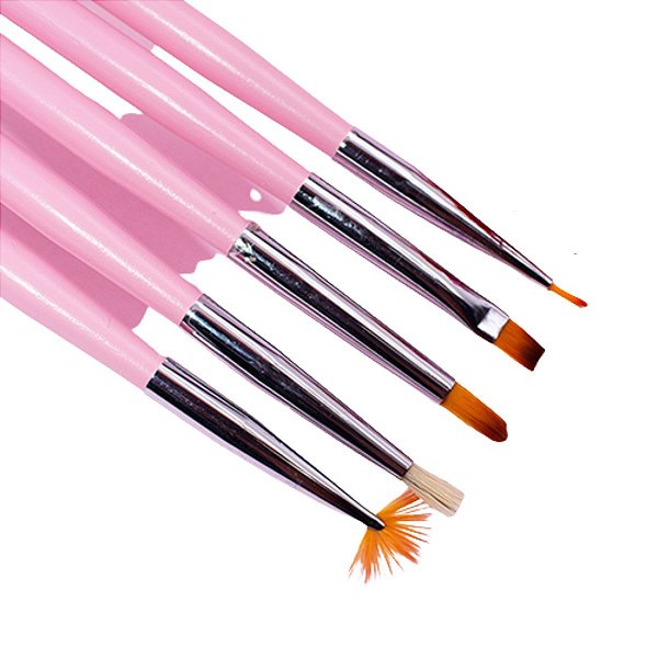 Kit 6 Pincel para Unhas Gel Decoração Acrilico Profissional