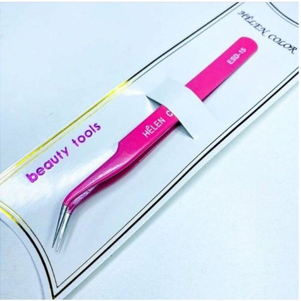 pinça ultrafina curvada cilios fio a fio rosa helen color