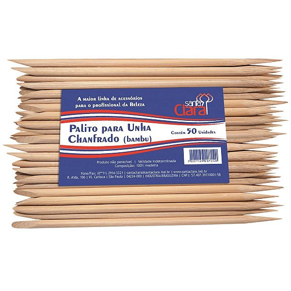 palito chanfrado para unhas bambu 50 unidades