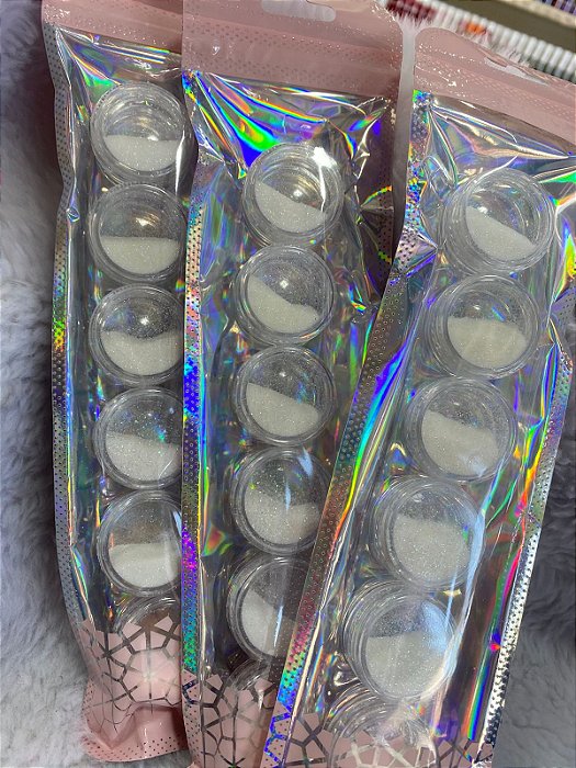 kit 6 Pó Cromo Asa de Borboleta decoração unhas