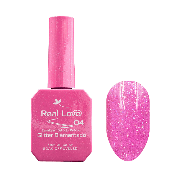 Esmalte em Gel Glitter Refletivo -Real Love 4 glitter rosa pink