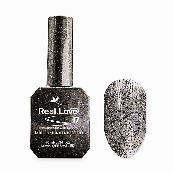 Esmalte em Gel Glitter Refletivo -Real Love 17 glitter preto
