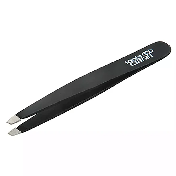 pinça profissional preta em aço inox escovado com ponta incl