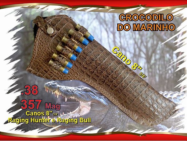 .357 Cano 8" 3/8' Crocodilo Marinho Coldre Couro P Revólver