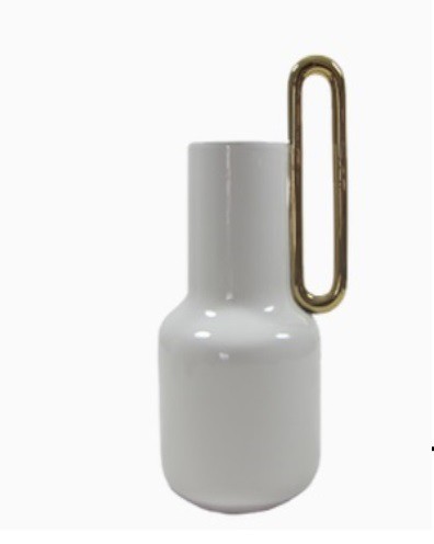 Vaso cerâmica Branco/Dourado 35x16x19cm
