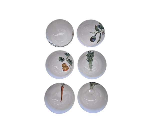 Conjunto De 6 Tigelas Estampa Vegetais Sortidos Noritake 14cm