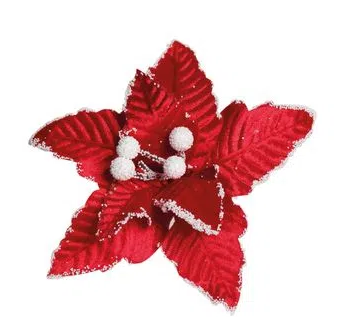 Flor De Natal Poinsetia Vermelha e Branca 15cm