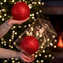 Jogo de 2 Bolas de Natal em Acrílico Glitter Vermelho 15cm