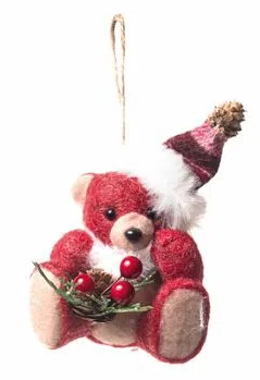Urso Decorativo Sentado Com Gorro E Galho 12x8cm